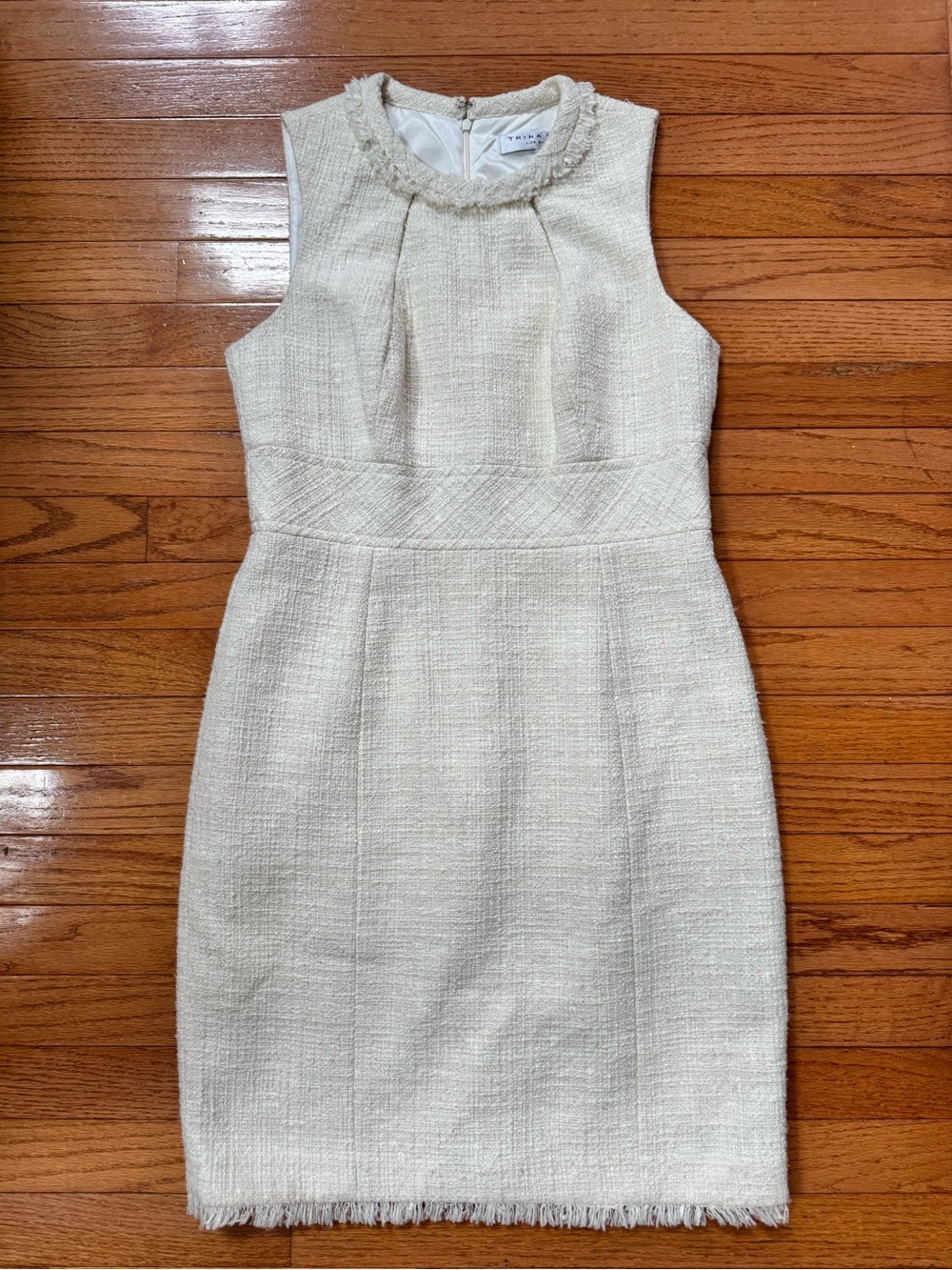 Trina Turk Cream Tweed Fringe Sheath Dress